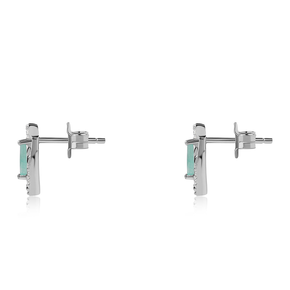 Stříbro 925/1000 - Náušnice s Brazilským Smaragdem a Bílým Topazem - Karátové číslo: 0.41. přibližná hmotnost: 1.17 gramů 5 