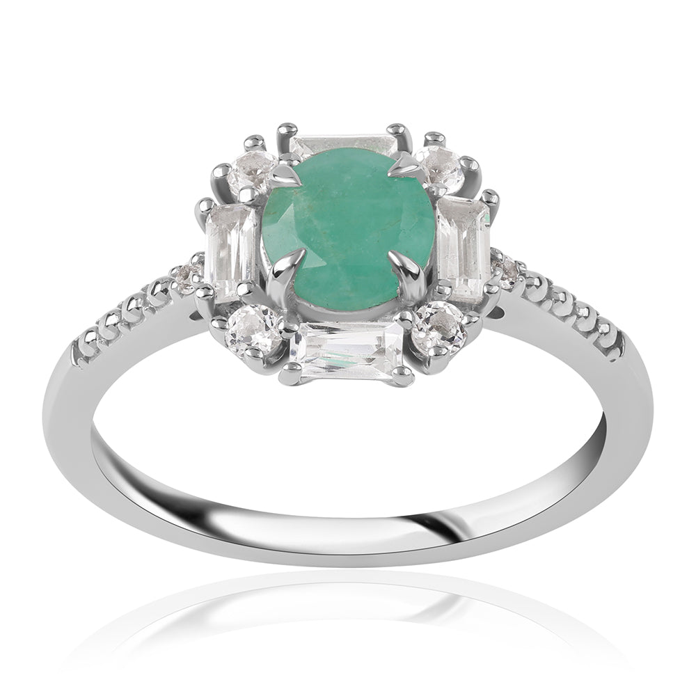 Stříbro 925/1000 - Prsten s Brazilským Smaragdem a Bílým Topazem - Karátové číslo: 1.78. přibližná hmotnost: 2.89 gramů 2 