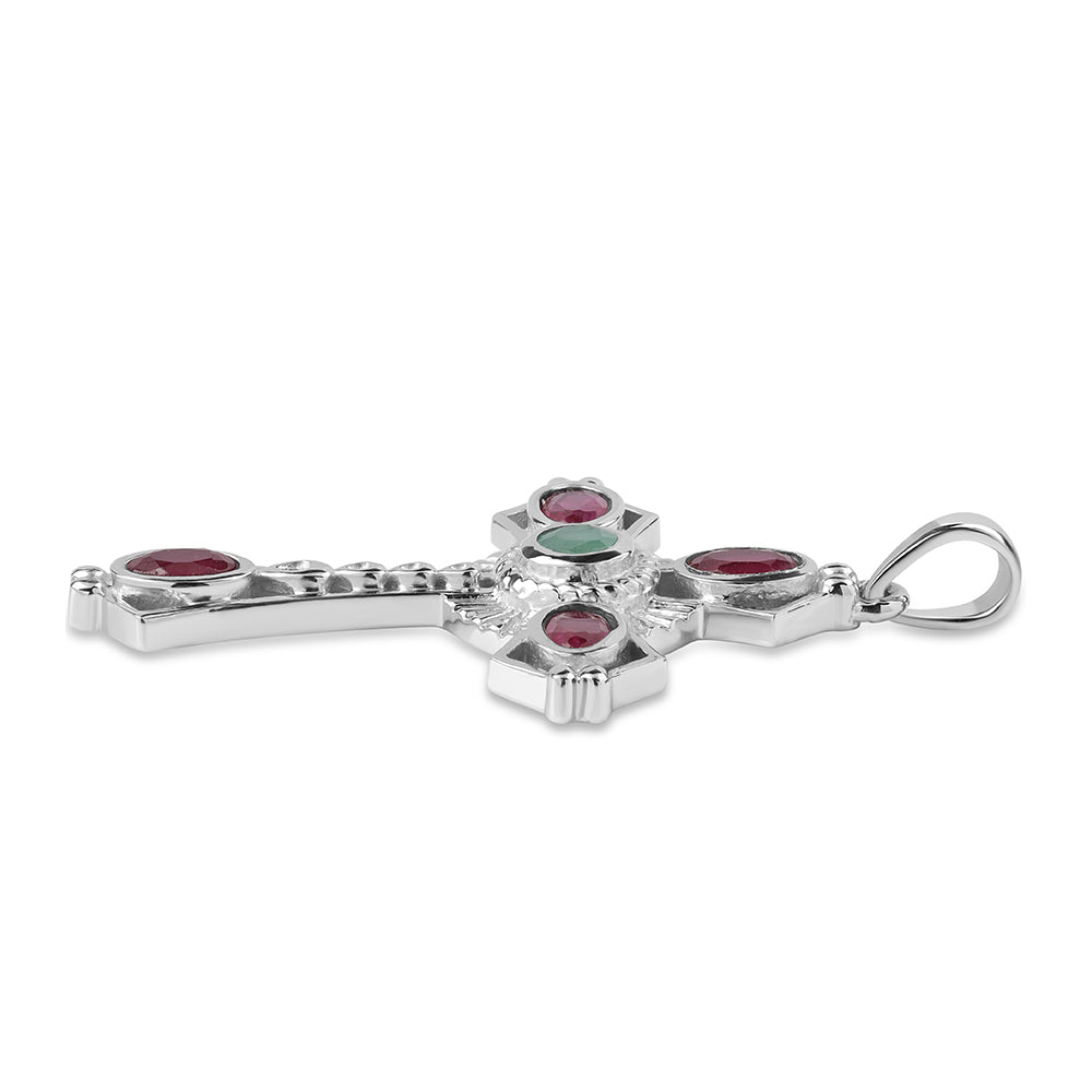 Stříbro 925/1000 - Přívěsek s Brazilským Smaragdem a Mozambickým Rubínem - Karátové číslo: 1.54. přibližná hmotnost: 4.32 gramů 3 