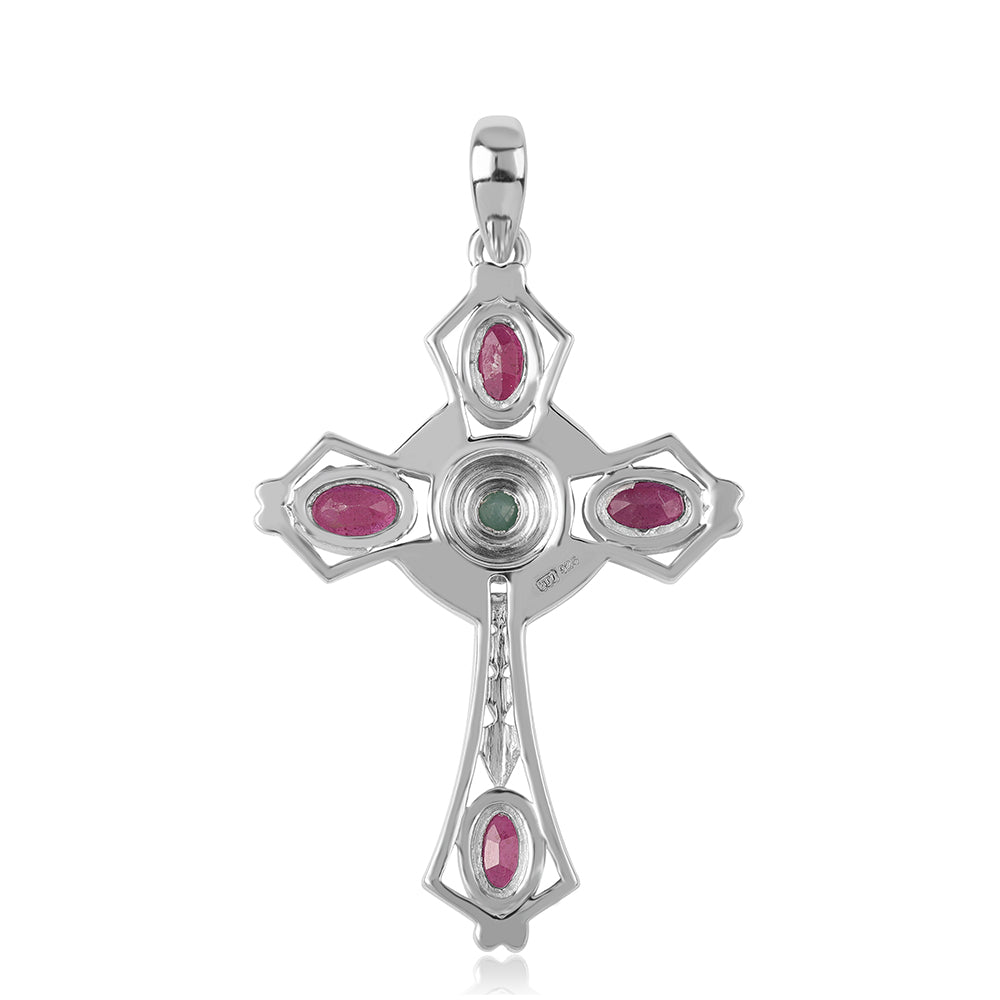 Stříbro 925/1000 - Přívěsek s Brazilským Smaragdem a Mozambickým Rubínem - Karátové číslo: 1.54. přibližná hmotnost: 4.32 gramů 4 