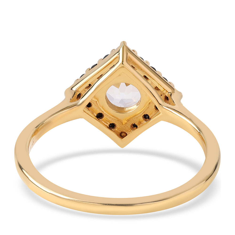 Pozlacené Sterlingové Stříbro 925 / 1000 - Prsten s Černým spinelem a Bílým Topazem 3 