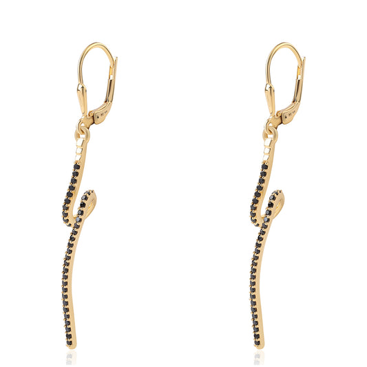 Pozlacené Stříbro 925/1000 - Náušnice s Černým spinelem - Karátové číslo: 0.57. přibližná hmotnost: 2.94 gramů