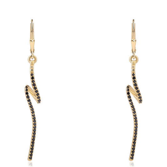Pozlacené Stříbro 925/1000 - Náušnice s Černým spinelem - Karátové číslo: 0.57. přibližná hmotnost: 2.94 gramů