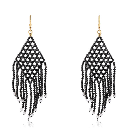 Pozlacené 925 / 1000 Sterlingové Stříbro Náušnice s Černým spinelem a Bílou Sladkovodní Perlou