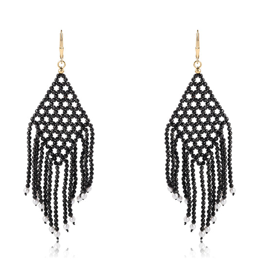 Pozlacené 925 / 1000 Sterlingové Stříbro Náušnice s Černým spinelem a Bílou Sladkovodní Perlou