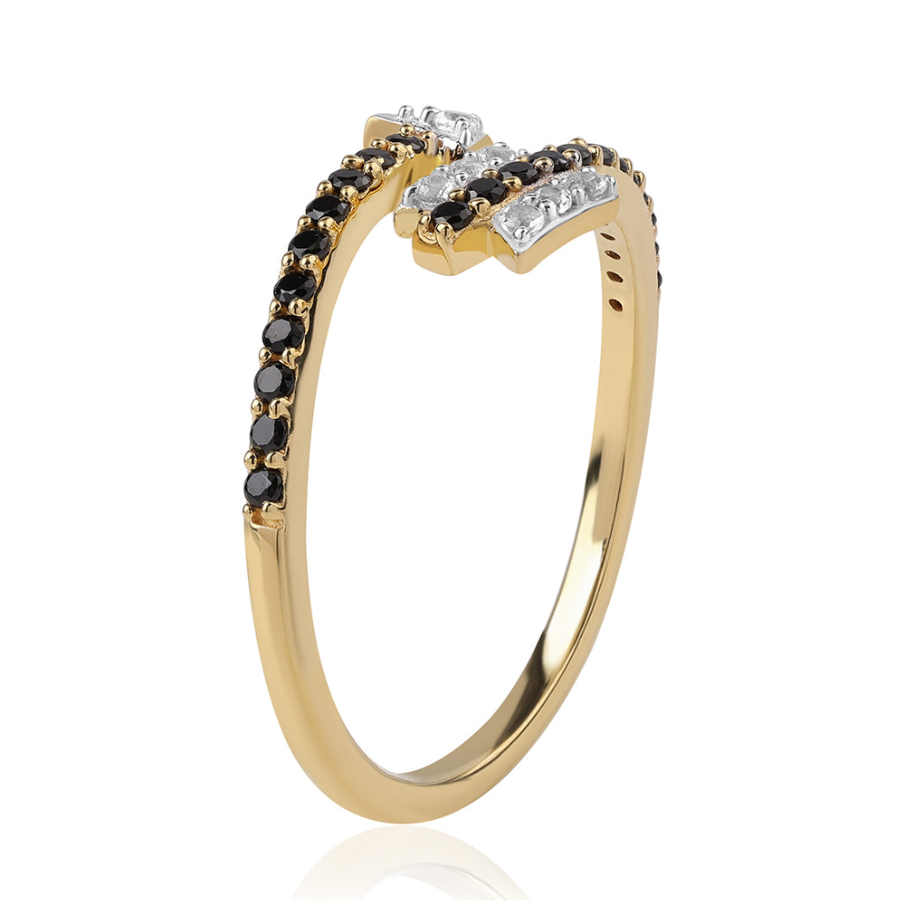 Pozlacené Stříbro 925/1000 - Prsten s Černým spinelem a Bílým Topazem - Karátové číslo: 0.48. přibližná hmotnost: 2.17 gramů 3 