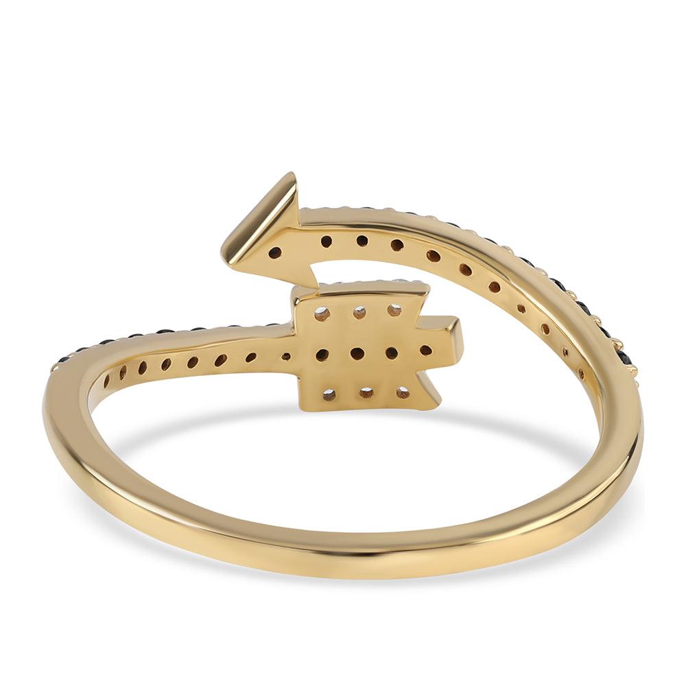 Pozlacené Stříbro 925/1000 - Prsten s Černým spinelem a Bílým Topazem - Karátové číslo: 0.48. přibližná hmotnost: 2.17 gramů 4 