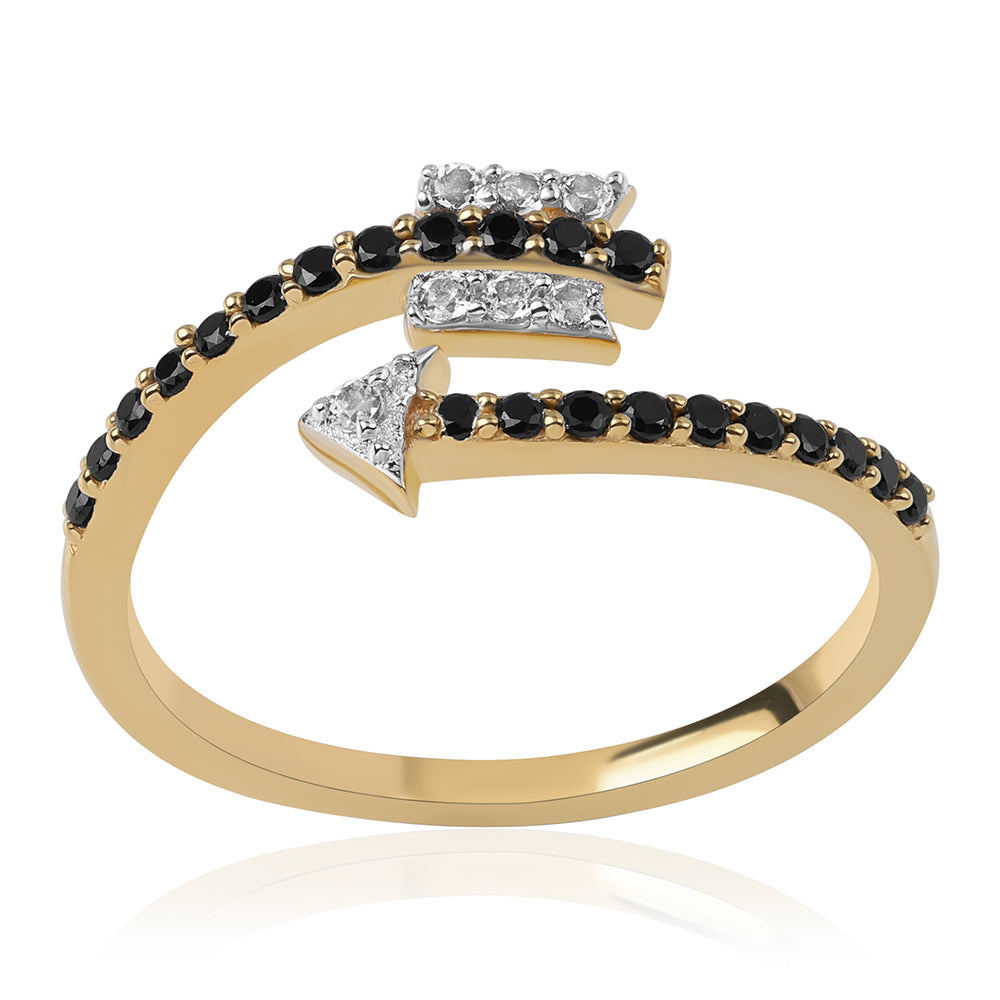 Pozlacené Stříbro 925/1000 - Prsten s Černým spinelem a Bílým Topazem - Karátové číslo: 0.48. přibližná hmotnost: 2.17 gramů