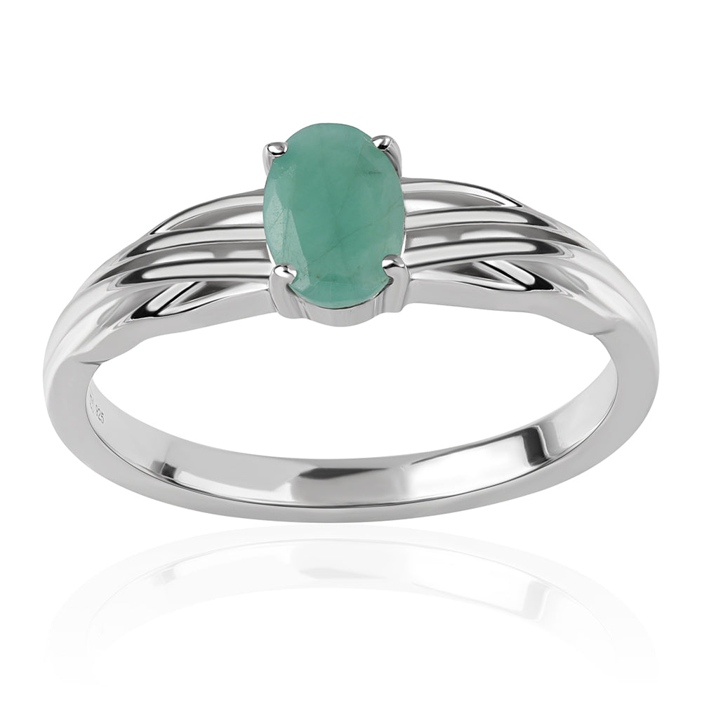 Stříbro 925/1000 - Prsten s Brazilským Smaragdem - Karátové číslo: 0.75. přibližná hmotnost: 2.71 gramů