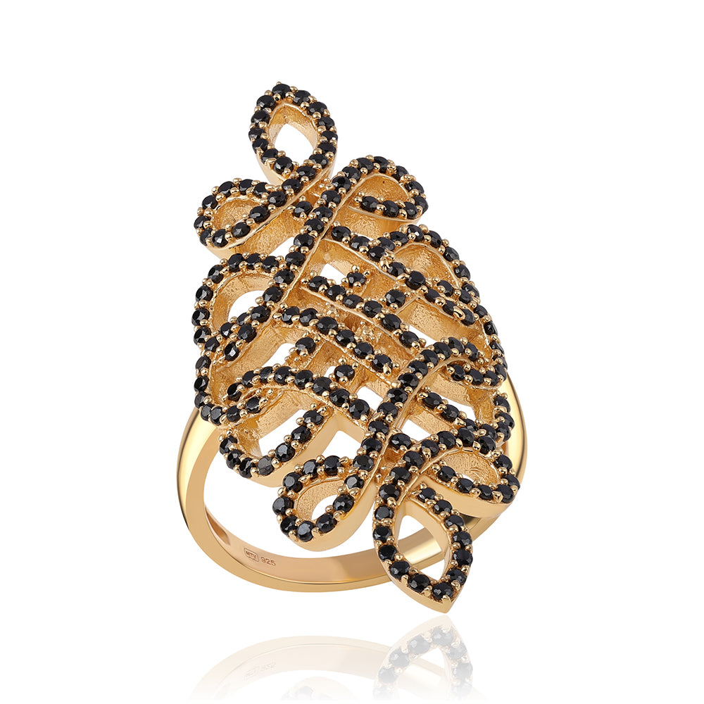 Pozlacené Stříbro 925/1000 - Prsten s Černým spinelem - Karátové číslo: 1.9. přibližná hmotnost: 8.54 gramů 1 