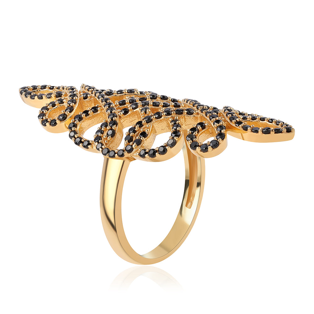 Pozlacené Stříbro 925/1000 - Prsten s Černým spinelem - Karátové číslo: 1.9. přibližná hmotnost: 8.54 gramů 2 