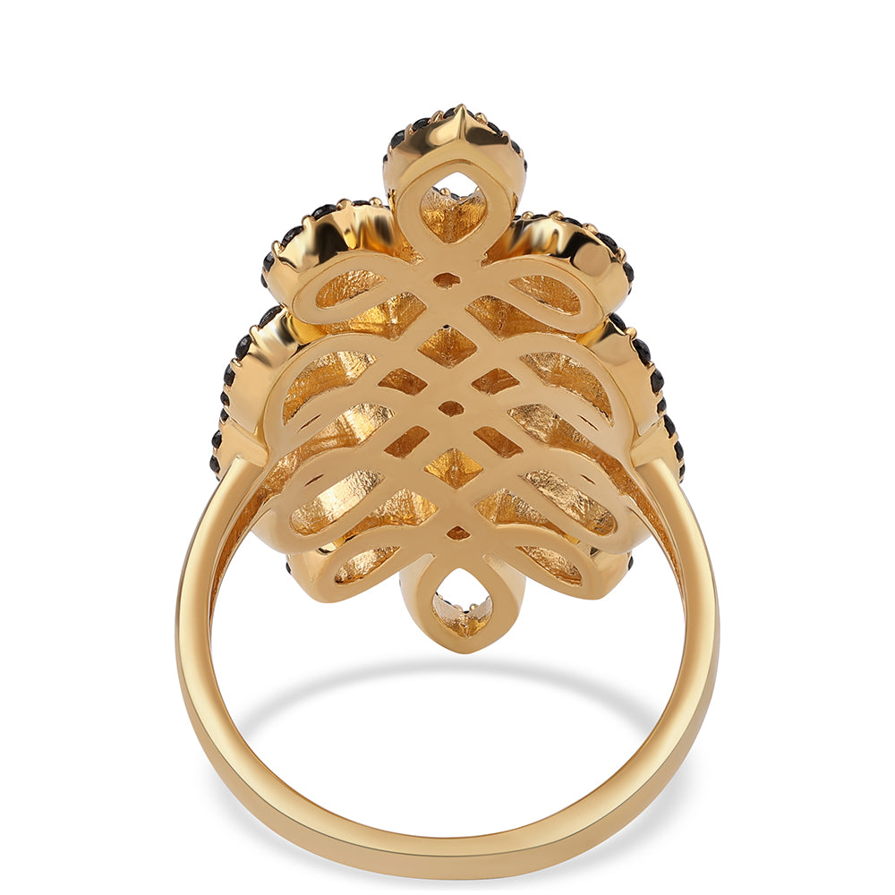 Pozlacené Stříbro 925/1000 - Prsten s Černým spinelem - Karátové číslo: 1.9. přibližná hmotnost: 8.54 gramů