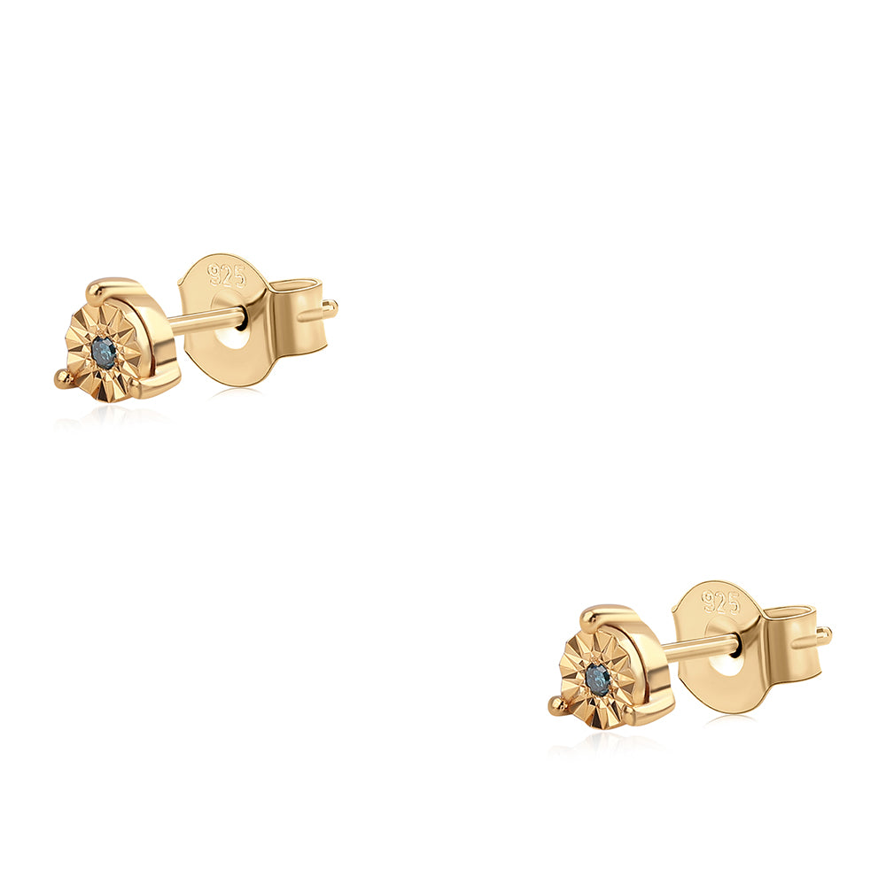 Pozlacené Stříbro 925/1000 - Náušnice s Modrým Diamantem - Karátové číslo: 0.02. přibližná hmotnost: 0.99 gramů 2 