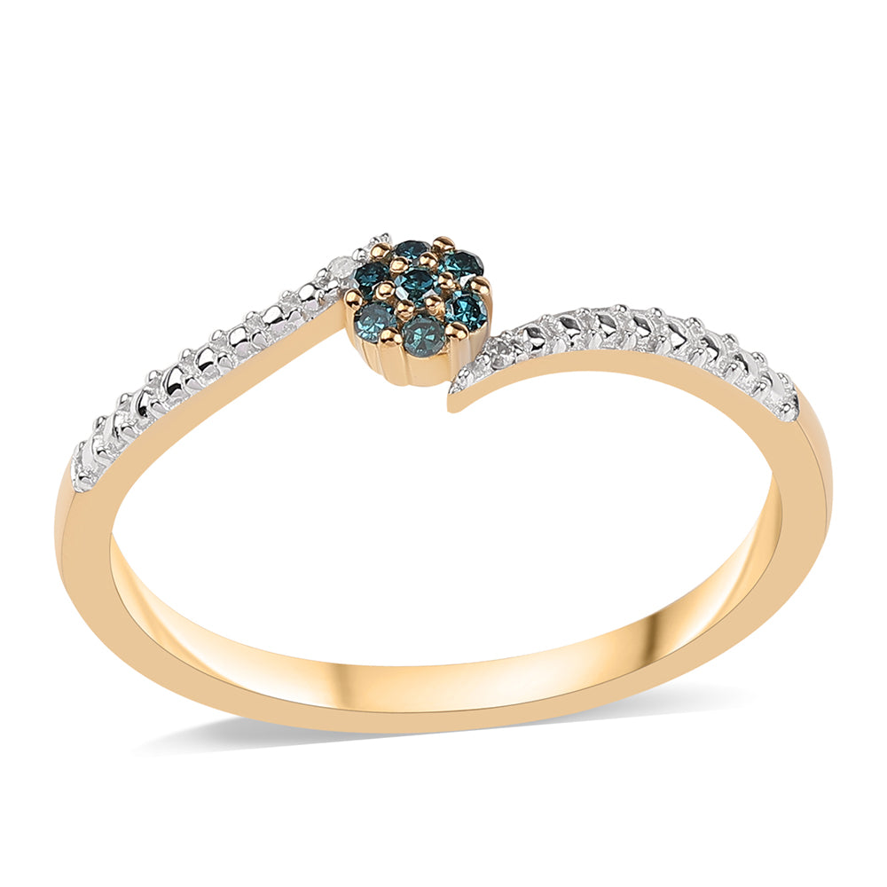 Pozlacený 925 / 1000 Sterlingové Stříbro Prsten s Modrým Diamantem a Bílým Diamantem 1 