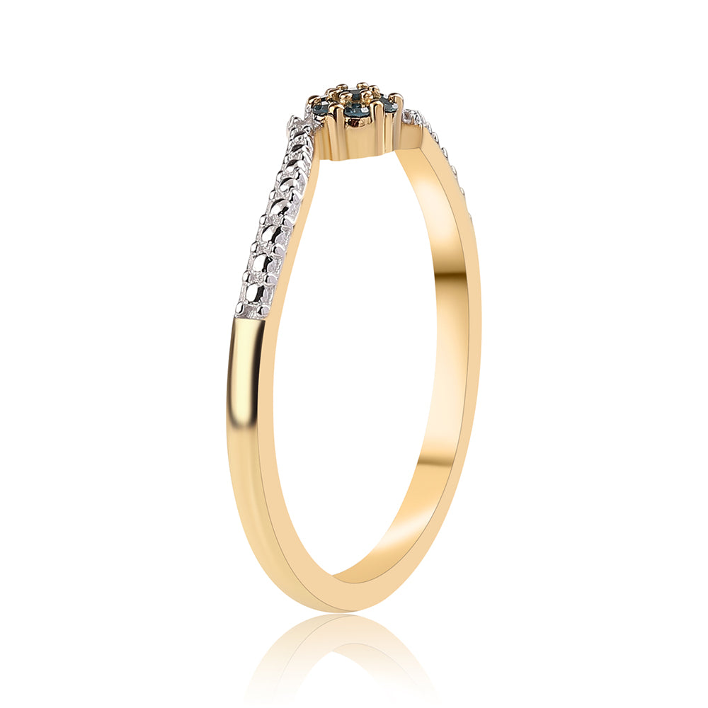 Pozlacený 925 / 1000 Sterlingové Stříbro Prsten s Modrým Diamantem a Bílým Diamantem