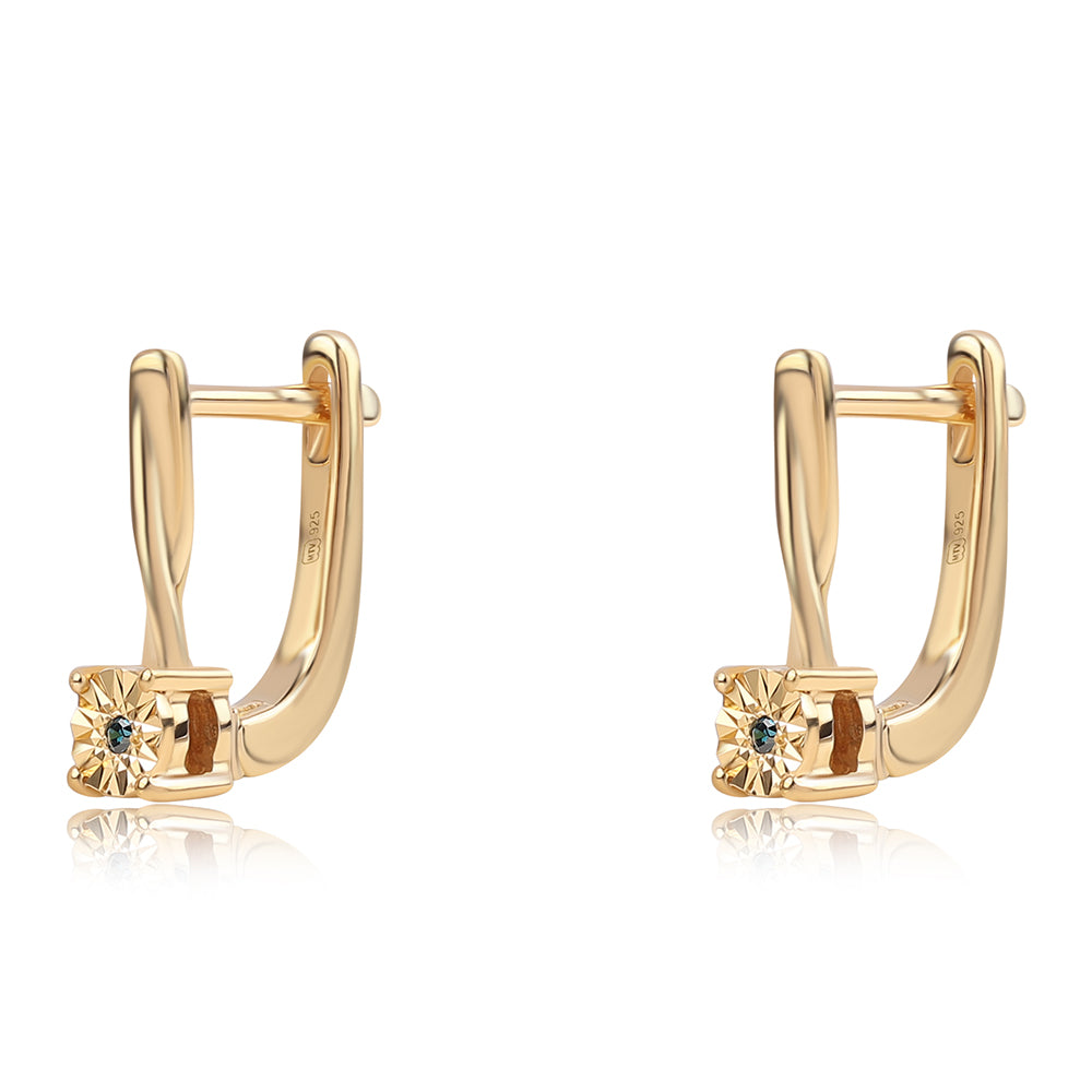 Pozlacené Stříbro 925/1000 - Náušnice s Modrým Diamantem - Karátové číslo: 0.01. přibližná hmotnost: 1.92 gramů 2 