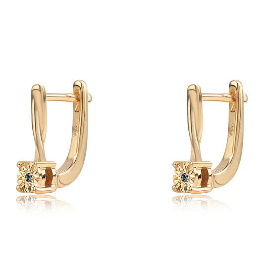 Pozlacené Stříbro 925/1000 - Náušnice s Modrým Diamantem - Karátové číslo: 0.01. přibližná hmotnost: 1.92 gramů