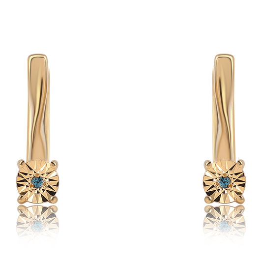 Pozlacené Stříbro 925/1000 - Náušnice s Modrým Diamantem - Karátové číslo: 0.01. přibližná hmotnost: 1.92 gramů