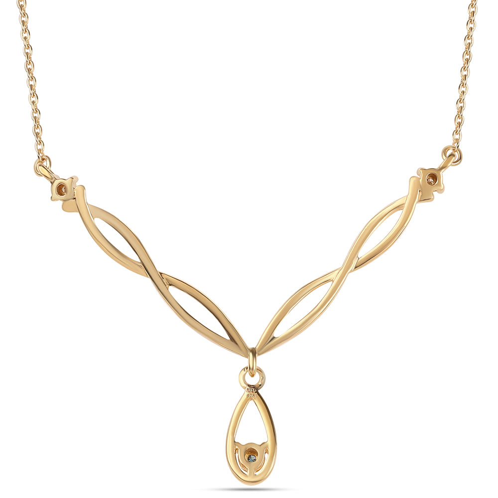 Pozlacené Stříbro 925/1000 - Náhrdelník s Modrým Diamantem a Bílým Diamantem - Karátové číslo: 0.02. přibližná hmotnost: 4.21 gramů