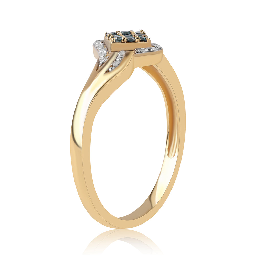 Pozlacené Stříbro 925/1000 - Prsten s Modrým Diamantem a Bílým Diamantem - Karátové číslo: 0.18. přibližná hmotnost: 2.19 gramů 2 