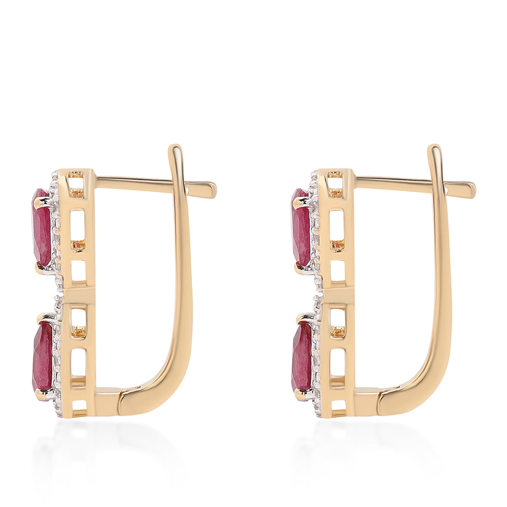 Pozlacené 925 / 1000 Sterlingové Stříbro Náušnice s Thajským Rubínem a Bílým Topazem 2 