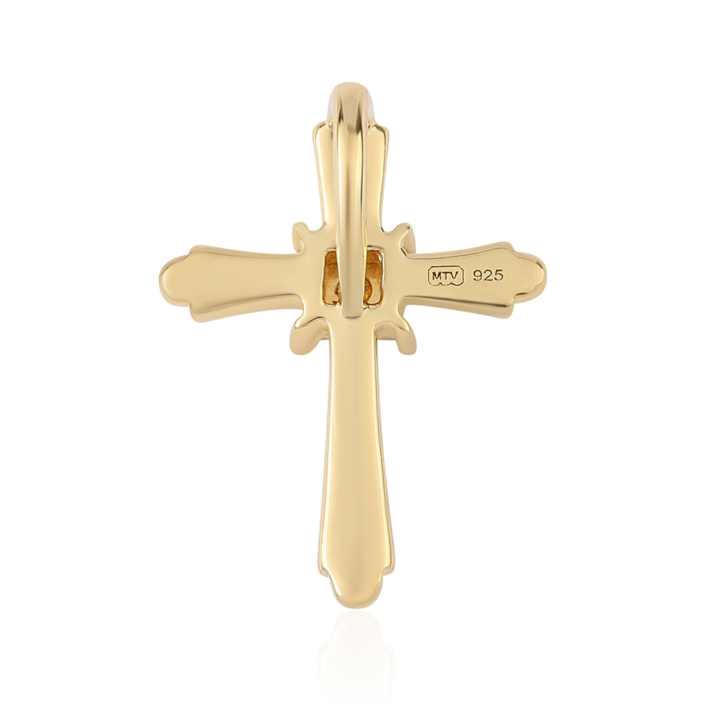 Kříž Pozlacený 925 / 1000 Sterlingové Stříbro Přívěsek s Bílým Diamantem