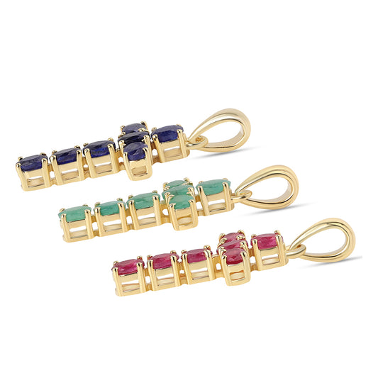 Kříž Pozlacená 925 / 1000 Sterlingové Stříbro Sada s Thajským Rubínem a Brazilským Smaragdem ( Přívěsek )