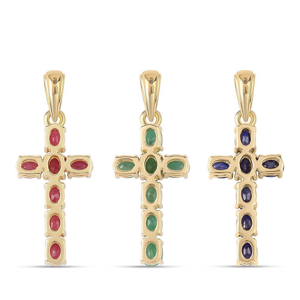 Kříž Pozlacená 925 / 1000 Sterlingové Stříbro Sada s Thajským Rubínem a Brazilským Smaragdem ( Přívěsek ) 6 