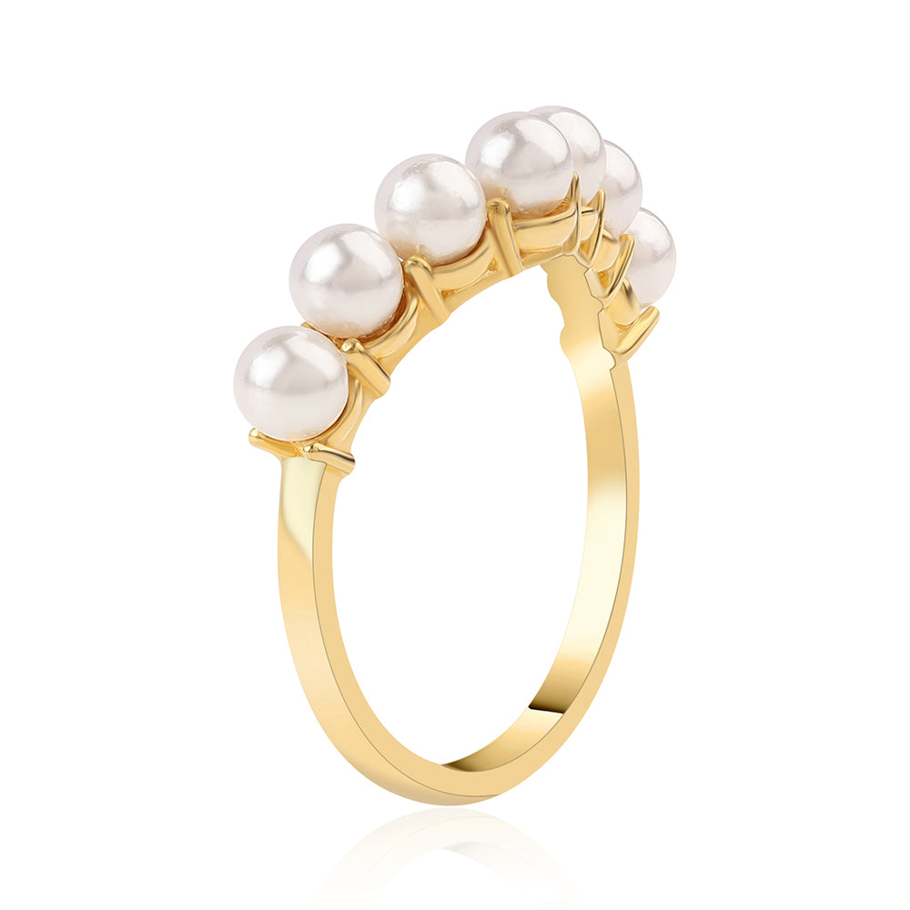 Pozlacený 925 / 1000 Sterlingové Stříbro Prsten s Bílou Sladkovodní Perlou