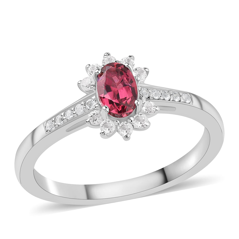 Stříbro 925/1000 - Prsten s Cruizero Rubelitem a Bílým Topazem - Karátové číslo: 0.59. přibližná hmotnost: 2.61 gramů 1 