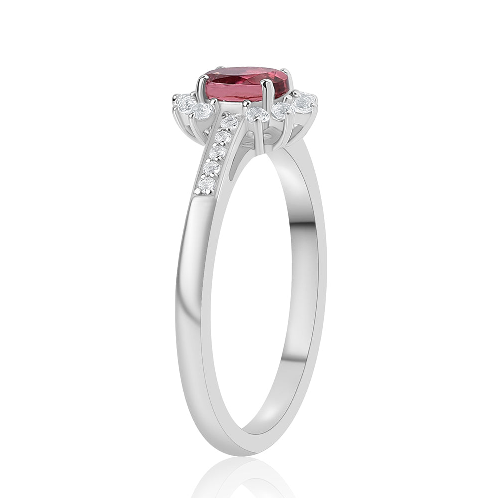 Stříbro 925/1000 - Prsten s Cruizero Rubelitem a Bílým Topazem - Karátové číslo: 0.59. přibližná hmotnost: 2.61 gramů 2 