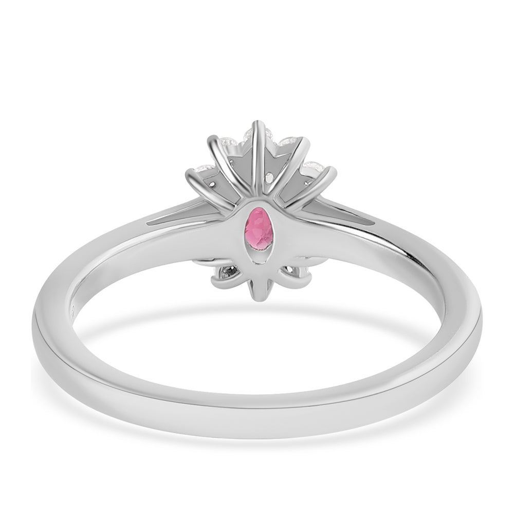 Stříbro 925/1000 - Prsten s Cruizero Rubelitem a Bílým Topazem - Karátové číslo: 0.59. přibližná hmotnost: 2.61 gramů