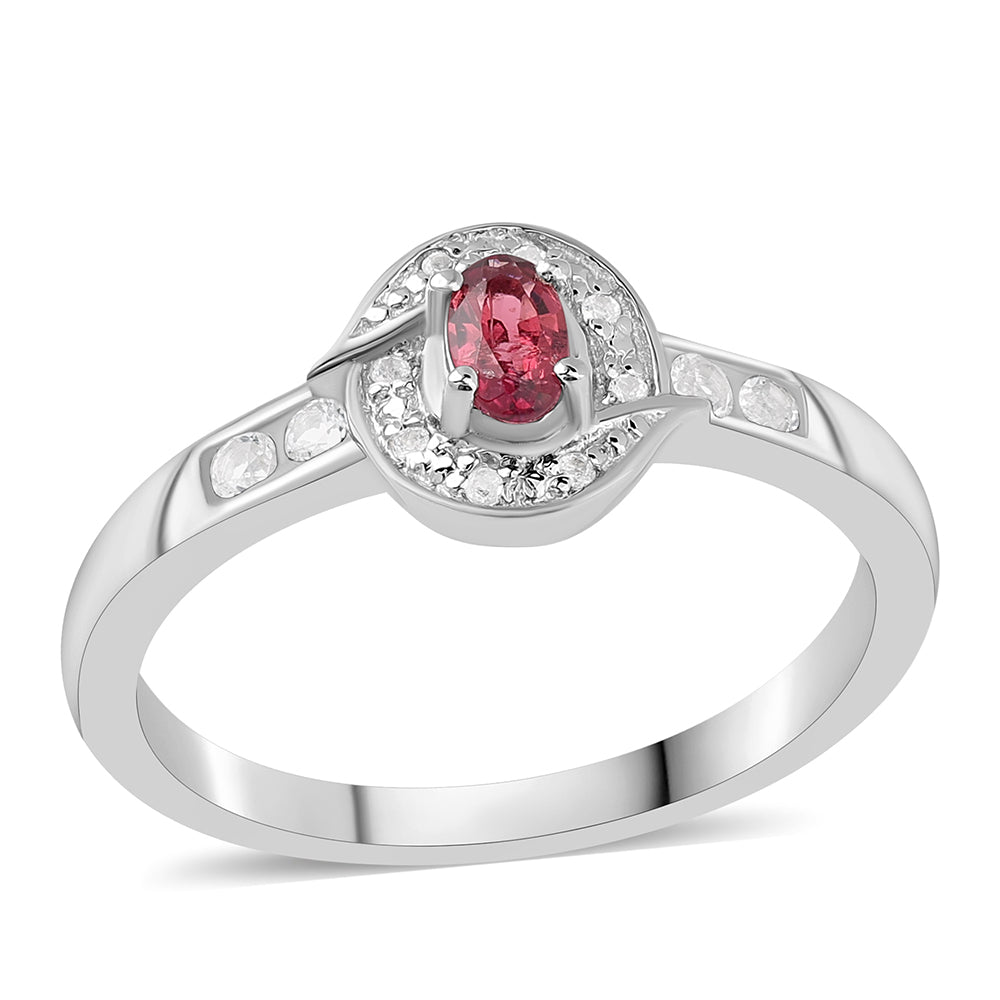 Stříbro 925/1000 - Prsten s Cruizero Rubelitem a Bílým Topazem - Karátové číslo: 0.85. přibližná hmotnost: 3.17 gramů