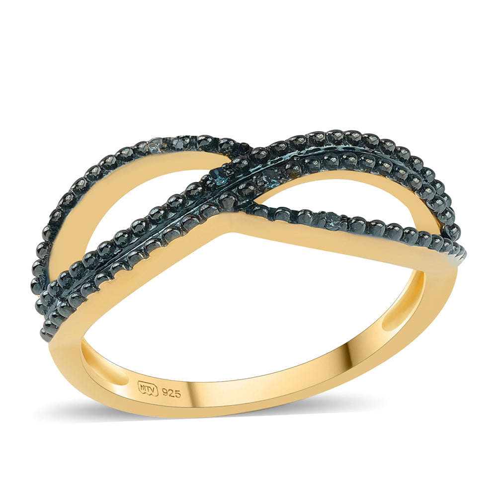 Pozlacené Stříbro 925/1000 - Prsten s Modrým Diamantem - Karátové číslo: 0.02. přibližná hmotnost: 2.29 gramů 1 