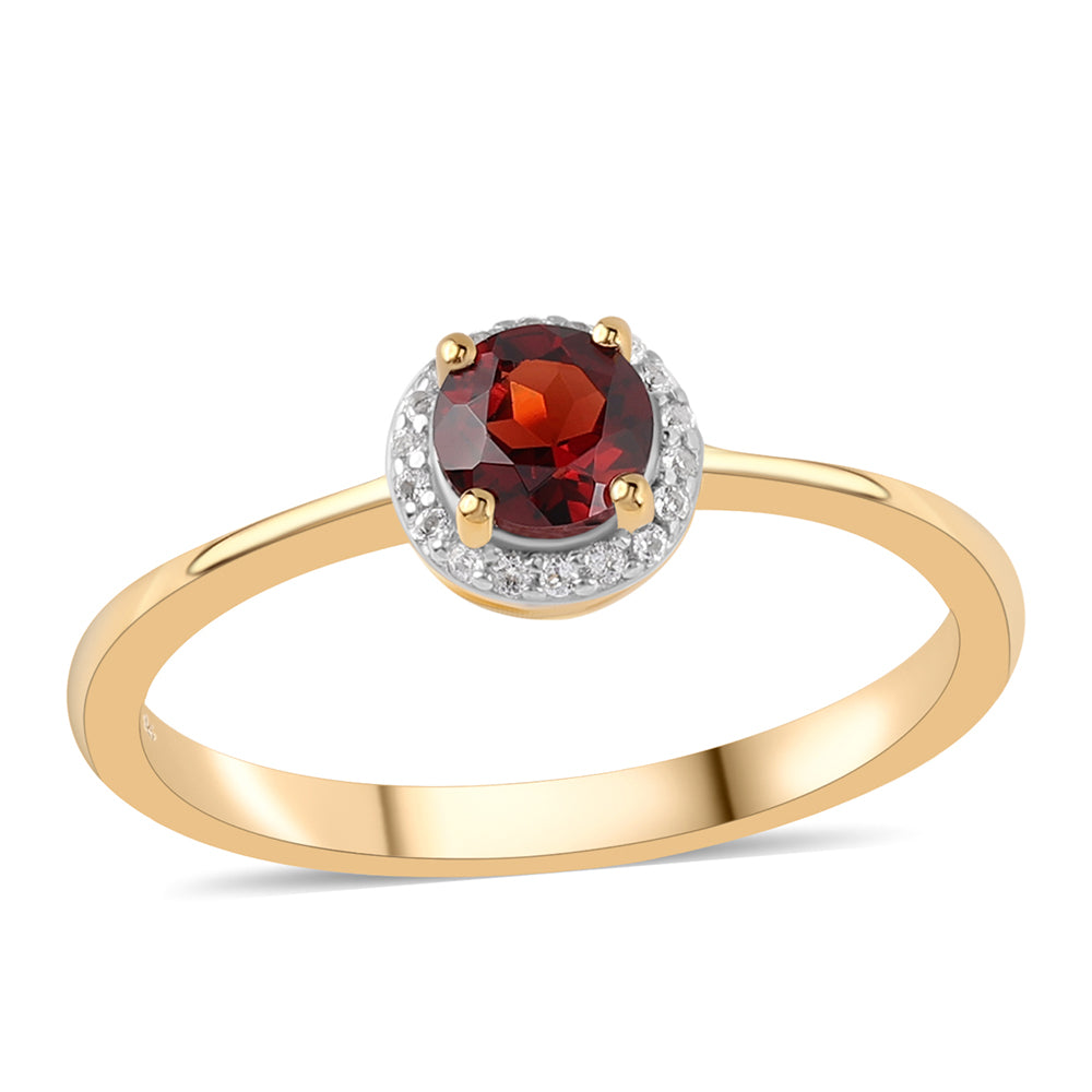 Pozlacené Stříbro 925/1000 - Prsten s Bartonským Granátem a Bílým Topazem - Karátové číslo: 0.84. přibližná hmotnost: 1.95 gramů