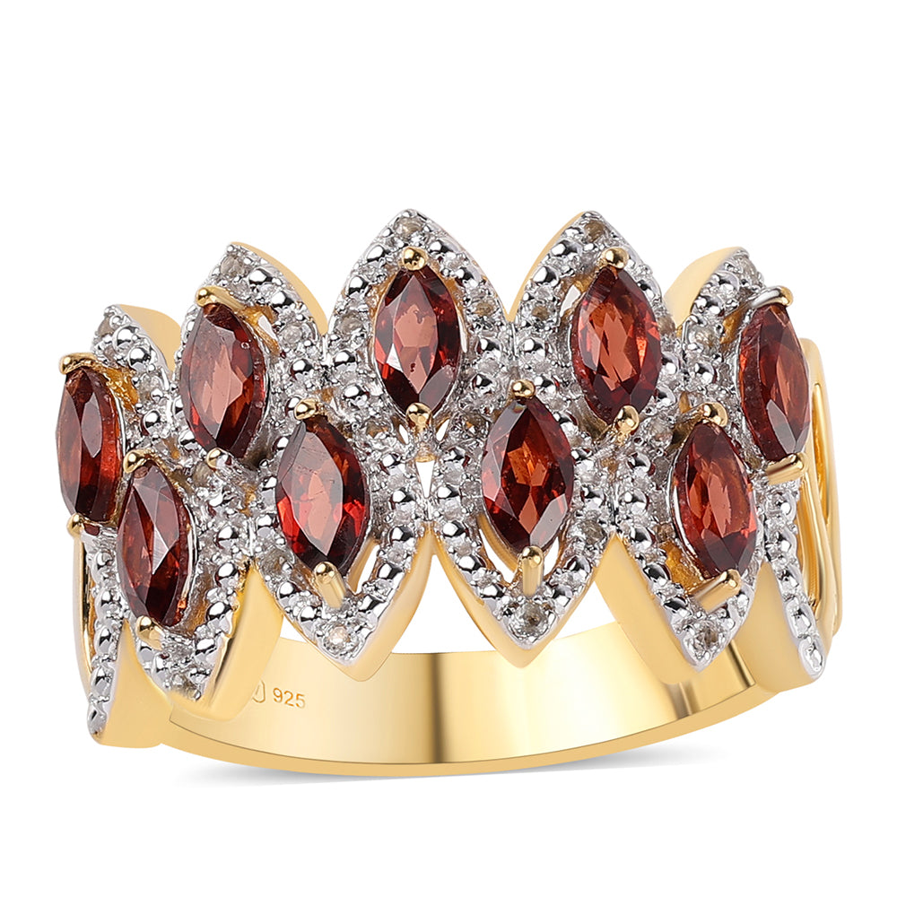 Pozlacené Sterlingové Stříbro 925 / 1000 - Prsten s Bartonským Granátem a Bílým Topazem 1 