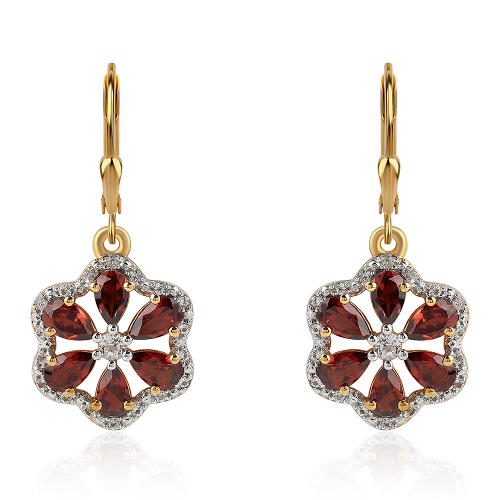 Pozlacené 925 / 1000 Sterlingové Stříbro Náušnice s Bartonským Granátem a Bílým Topazem