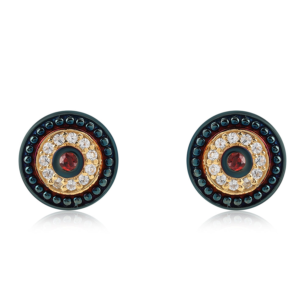 Pozlacené 925 / 1000 Sterlingové Stříbro Náušnice s Bartonským Granátem a Bílým Topazem