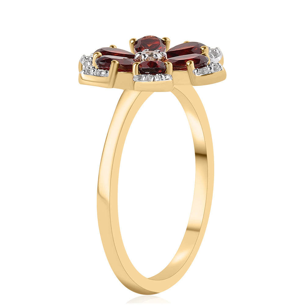 Pozlacený 925 / 1000 Sterlingové Stříbro Prsten s Bartonským Granátem a Bílým Topazem 2 