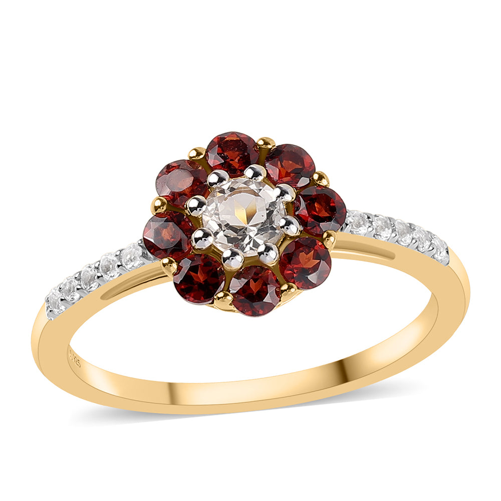 Pozlacený 925 / 1000 Sterlingové Stříbro Prsten s Bartonským Granátem a Bílým Topazem 1 