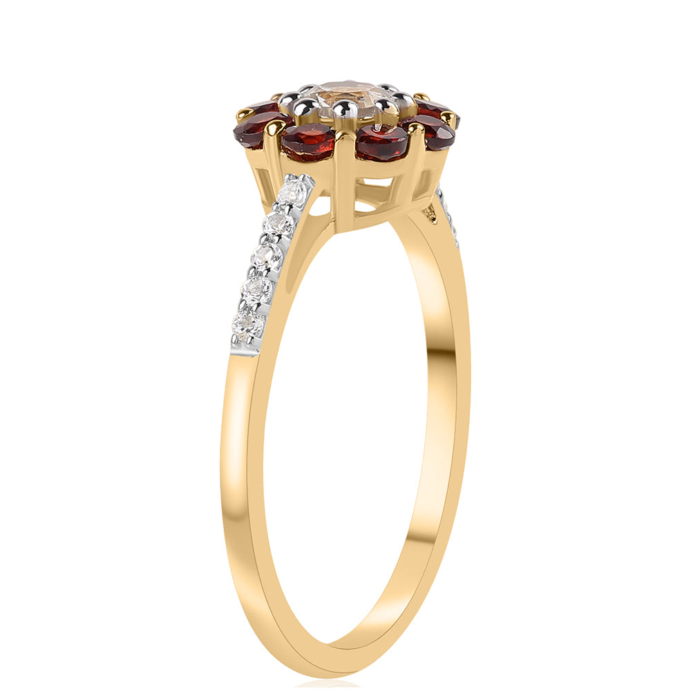 Pozlacený 925 / 1000 Sterlingové Stříbro Prsten s Bartonským Granátem a Bílým Topazem
