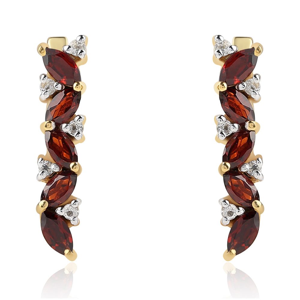 Pozlacené 925 / 1000 Sterlingové Stříbro Náušnice s Bartonským Granátem a Bílým Topazem