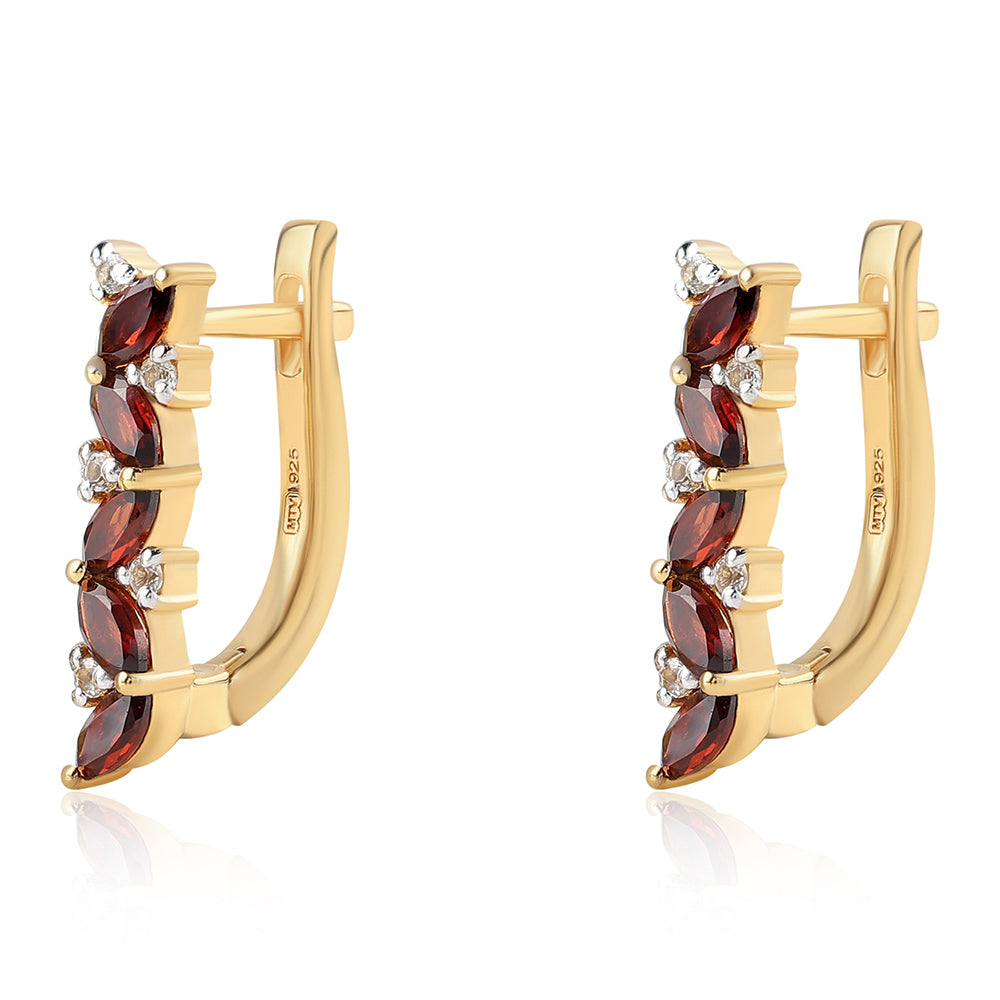 Pozlacené 925 / 1000 Sterlingové Stříbro Náušnice s Bartonským Granátem a Bílým Topazem 2 