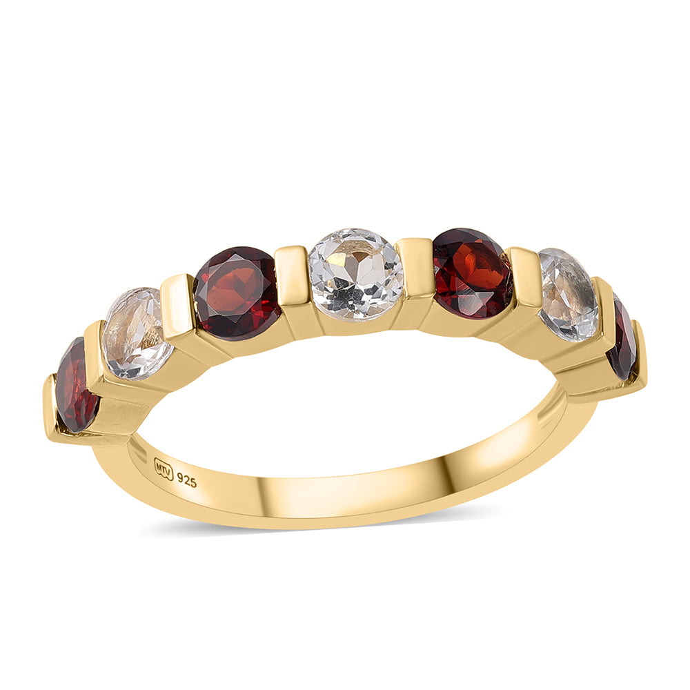 Pozlacené Sterlingové Stříbro 925 / 1000 - Prsten s Bartonským Granátem a Bílým Topazem