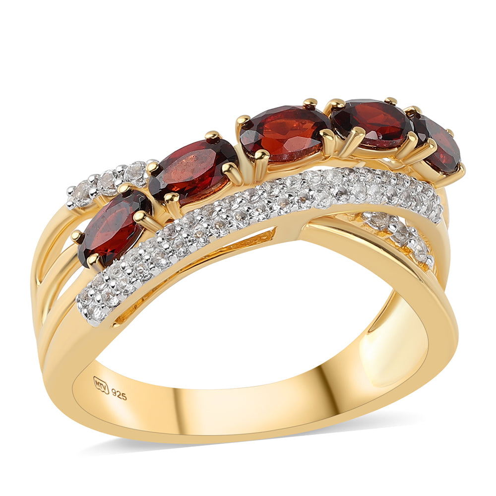 Pozlacené Sterlingové Stříbro 925 / 1000 - Prsten s Bartonským Granátem a Bílým Topazem 1 