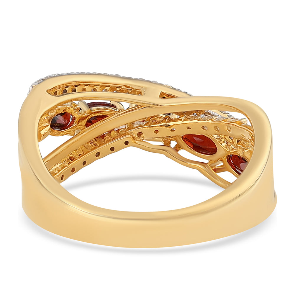 Pozlacené Sterlingové Stříbro 925 / 1000 - Prsten s Bartonským Granátem a Bílým Topazem