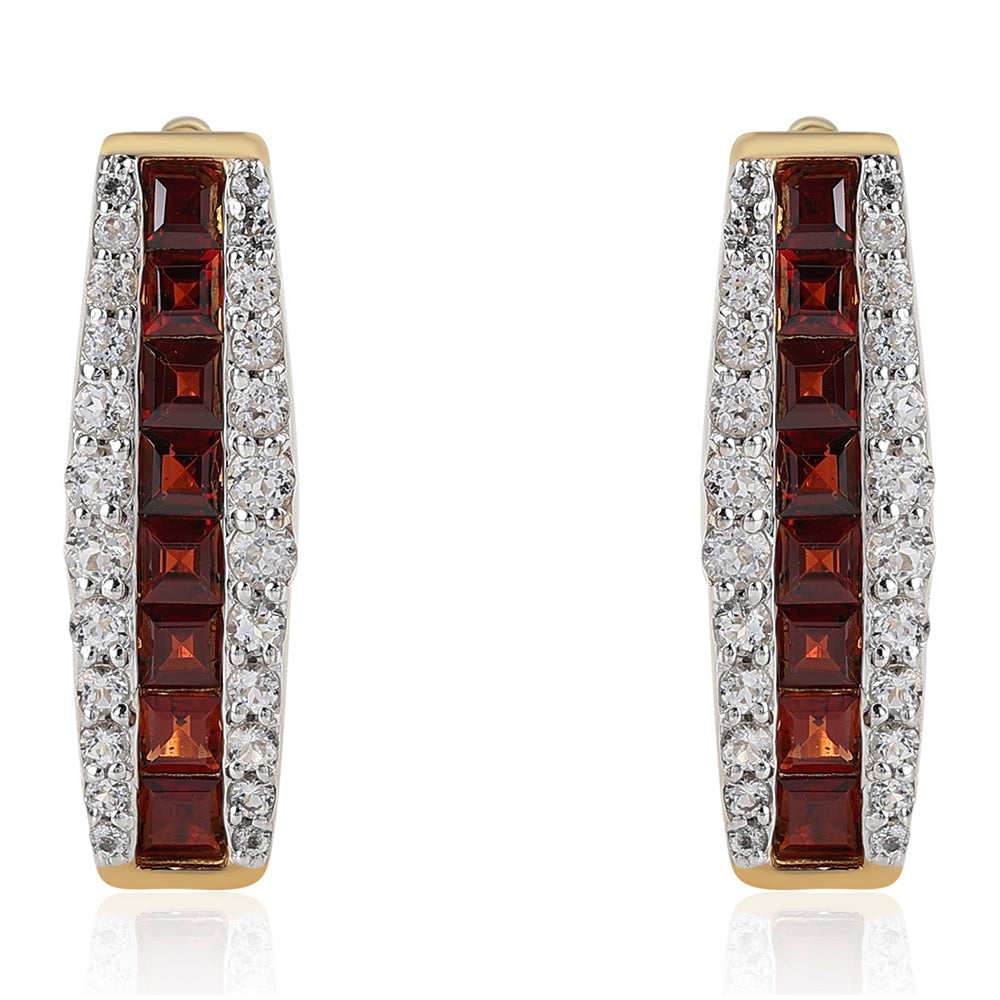 Pozlacené 925 / 1000 Sterlingové Stříbro Náušnice s Bartonským Granátem a Bílým Topazem 1 