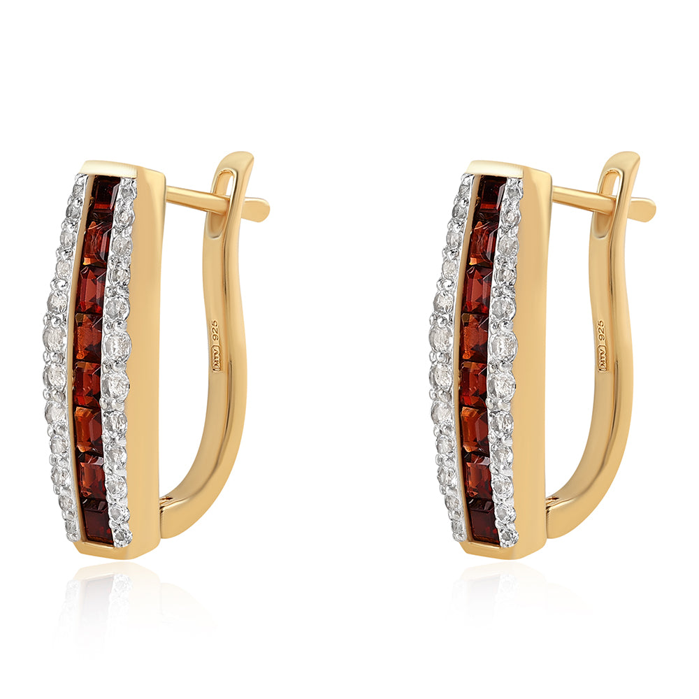 Pozlacené 925 / 1000 Sterlingové Stříbro Náušnice s Bartonským Granátem a Bílým Topazem 2 