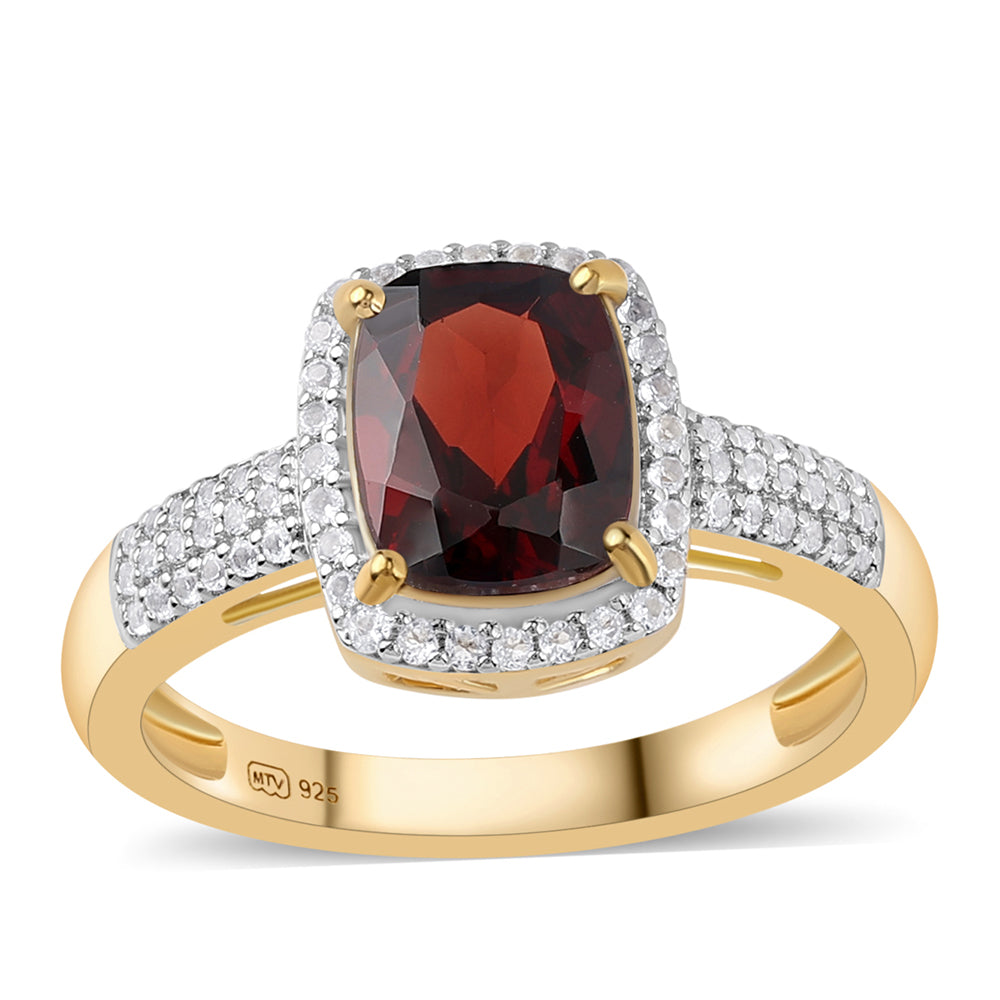 Pozlacený 925 / 1000 Sterlingové Stříbro Prsten s Bartonským Granátem a Bílým Topazem 1 