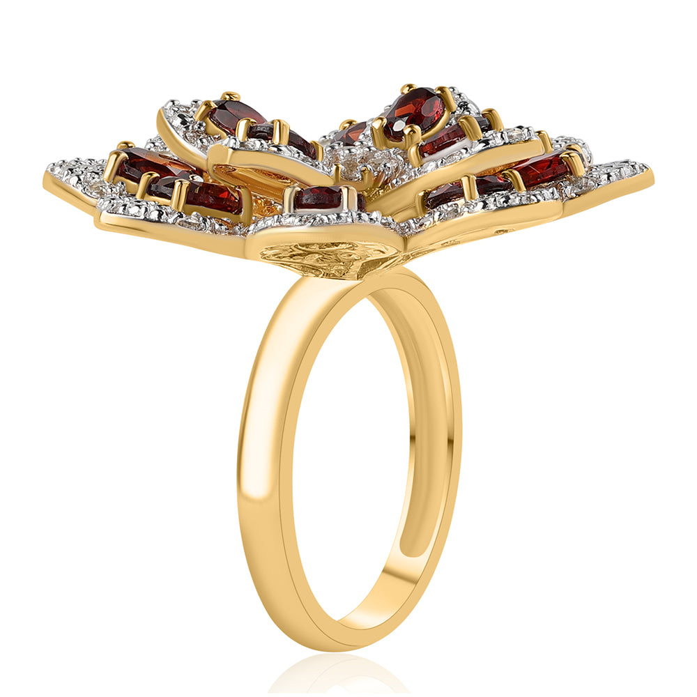 Pozlacený 925 / 1000 Sterlingové Stříbro Prsten s Bartonským Granátem a Bílým Topazem